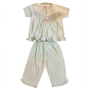 Dinc Tekstil Mint Green Lace Trim Pajama Set Capri Pants Cottagecore Girls 6/7